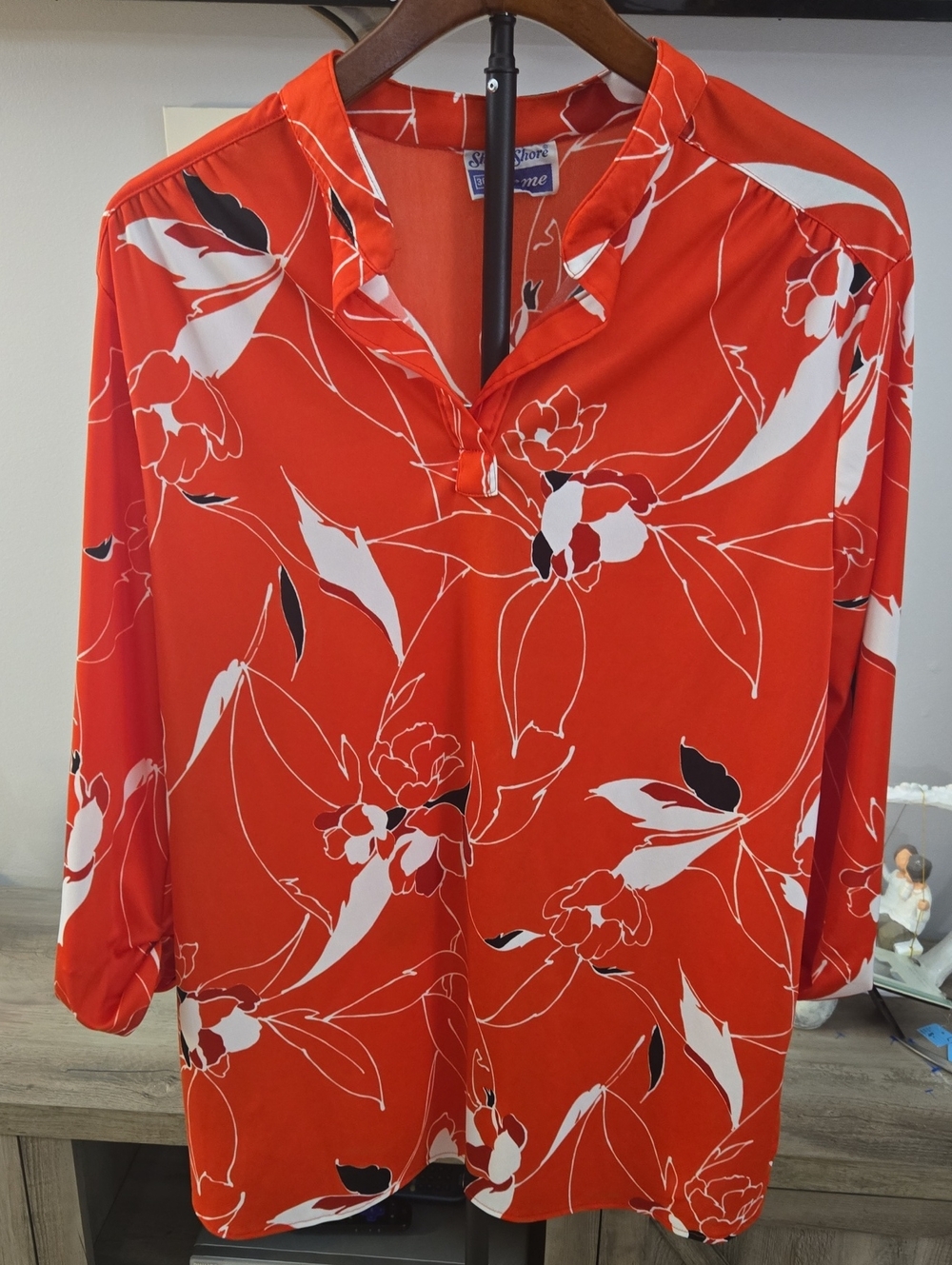 Vibrant Red Floral Long-Sleeve Women’s Blouse by Ship 'N Shore